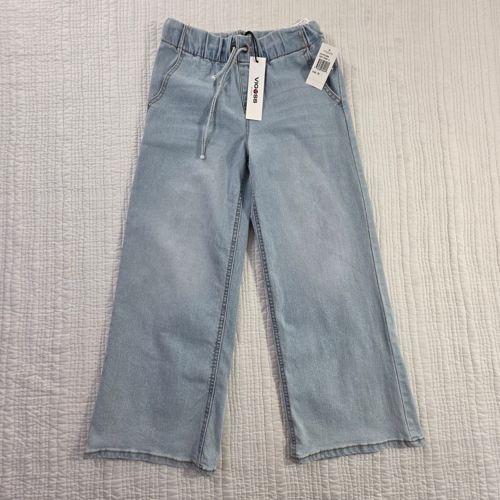 Vigoss Girls Size 10 Wide Leg Baggy Jeans Light Wash Elastic Waist Stretch NWT